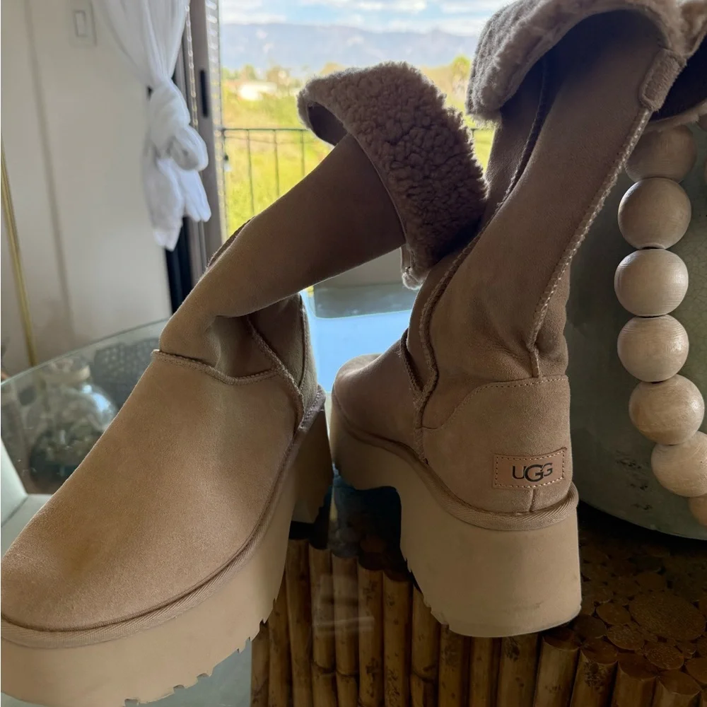 UGG tan Platform Shearling-Cuff tall Boots